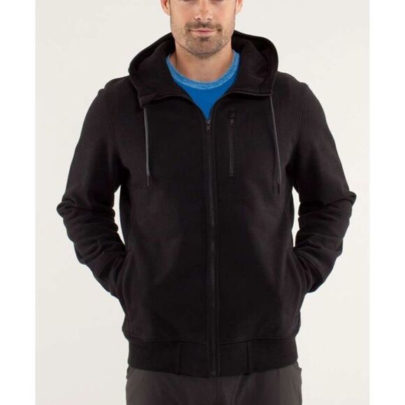 02 LULULEMON SCUBA BLACK FLEECE LINED HOODIE SWEATSHIRT men’s S women’s L - Picture 1 of 7